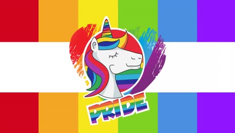 Animación-Del-Texto-Del-Orgullo-Y-El-Unicornio-Sobre-El-Fondo-Del-Arco-Iris