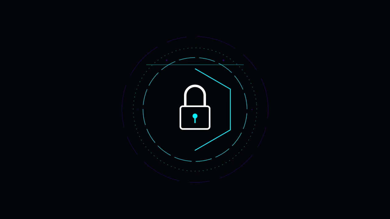 Digital Security Padlock Icon Animation on Dark Background