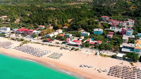 Drone-Fly-Over-Beautiful-Beach-In-Greece