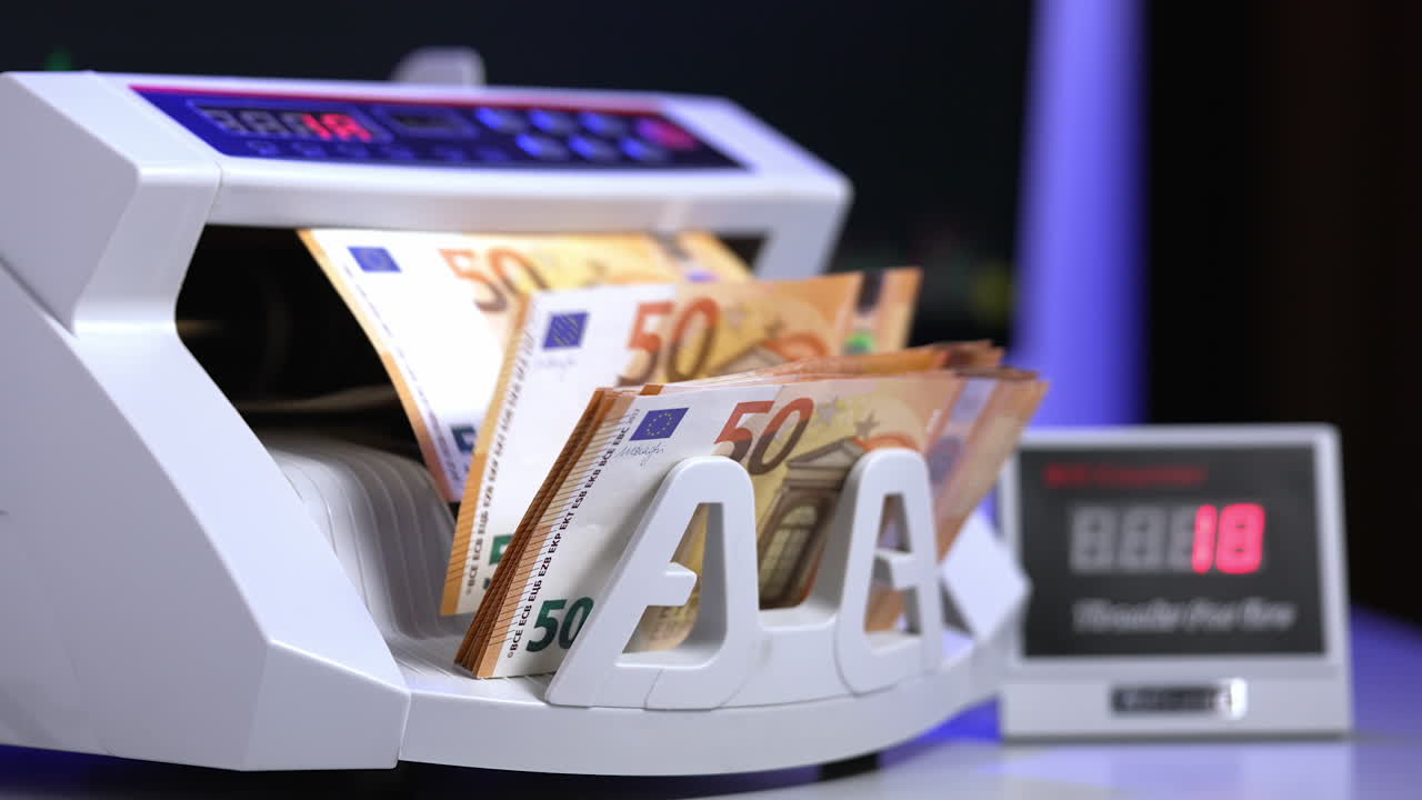 Cash electronic banking counter. Machine for counting money. Money and economics concept. Horizontal view