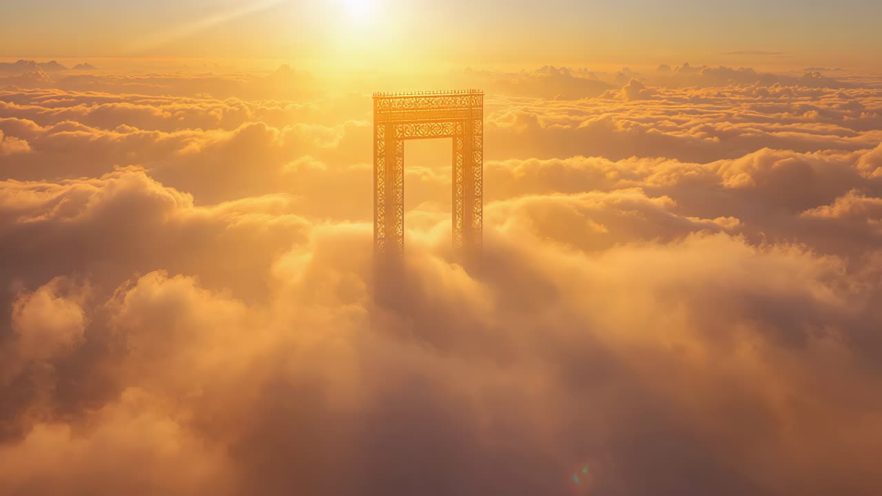 Arch rising above the clouds at sunrise