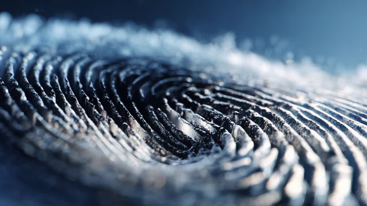 The Intricate Patterns of a Fingerprint Close-Up: A Macro Perspective on Unique Personal Identifiers with Detailed Texture and Light Reflection Captured in Stunning Clarity and Depth