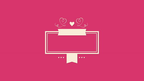 primer plano animado corazones beige románticos con marco sobre fondo rosa del día de san valentín