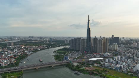 hyperlapse of the tallest building in ho chi minh city - vietnam from drone