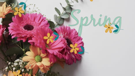 Animation-of-spring-text-and-stars-over-bunch-of-flowers