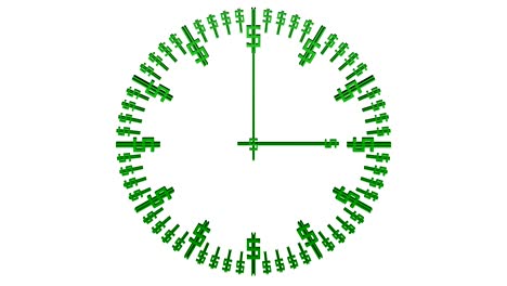 animation of timelapse of clock face with dollar sign.