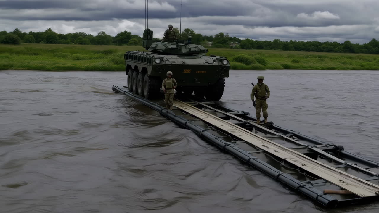 Military Vehicles Crossing a River