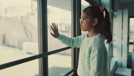 hand, window and girl child with depression