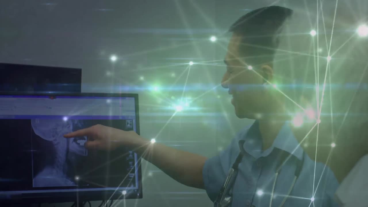 animación del procesamiento de datos sobre diversos médicos con rayos x