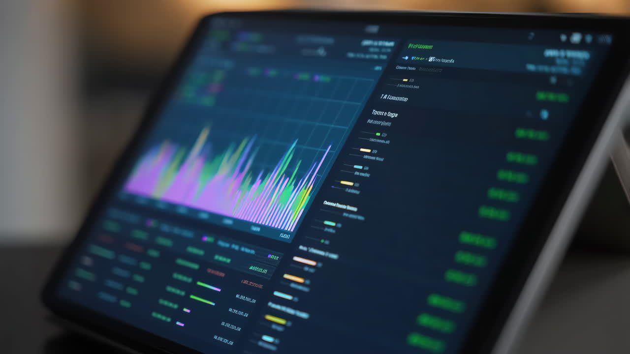 Digitale finansdata og aksjemarkedsanalyse på et nettbrett.