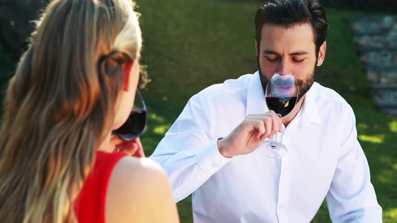 야외 레스토랑 4k에서 와인 한 잔을  ⁇ 는 커플