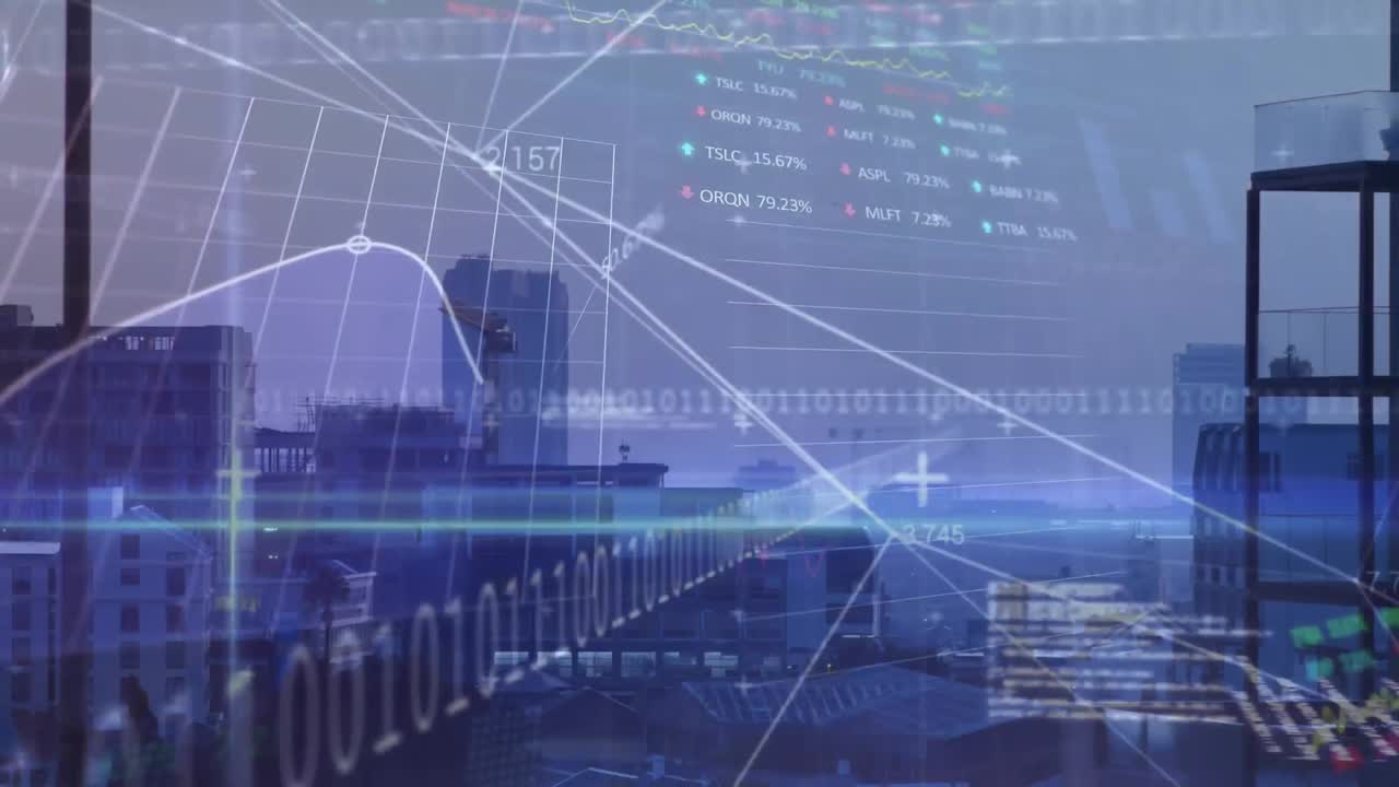 높은 건물에 대한 통계 및 증권 시장 데이터 처리의 애니메이션