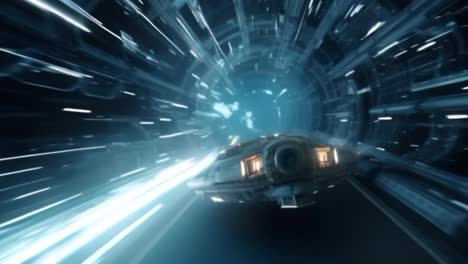 spaceship traveling through hyperspace in the galaxy