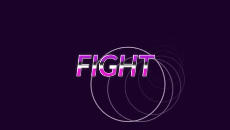 Animation-of-fight-text-over-moving-circles-on-dark-background