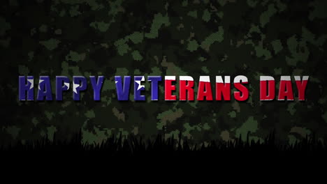 digitally generated video of happy veterans day text against camouflage background