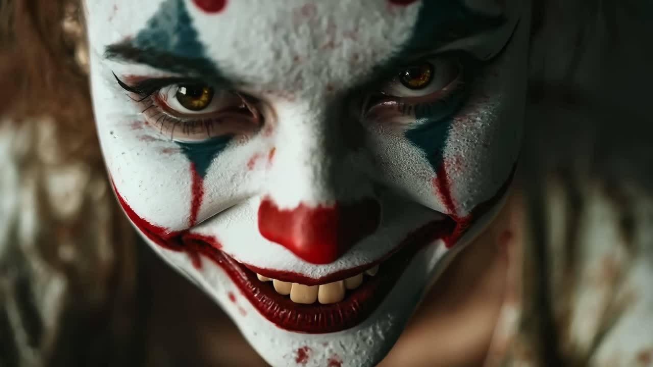 una mujer con una cara de payaso pintada como un payaso