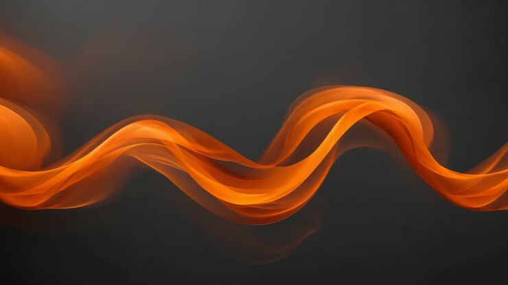 Emerging glowing orange ribbon oscillating from left edge across dark gray backdrop, pulsing energy