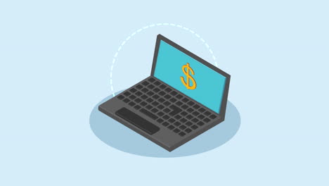 money dollars financial in laptop animation