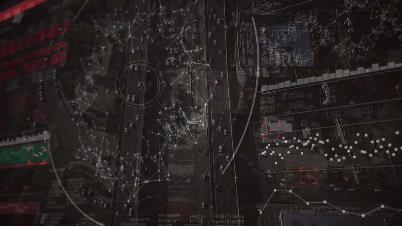 animación de la red de conexiones sobre el paisaje urbano