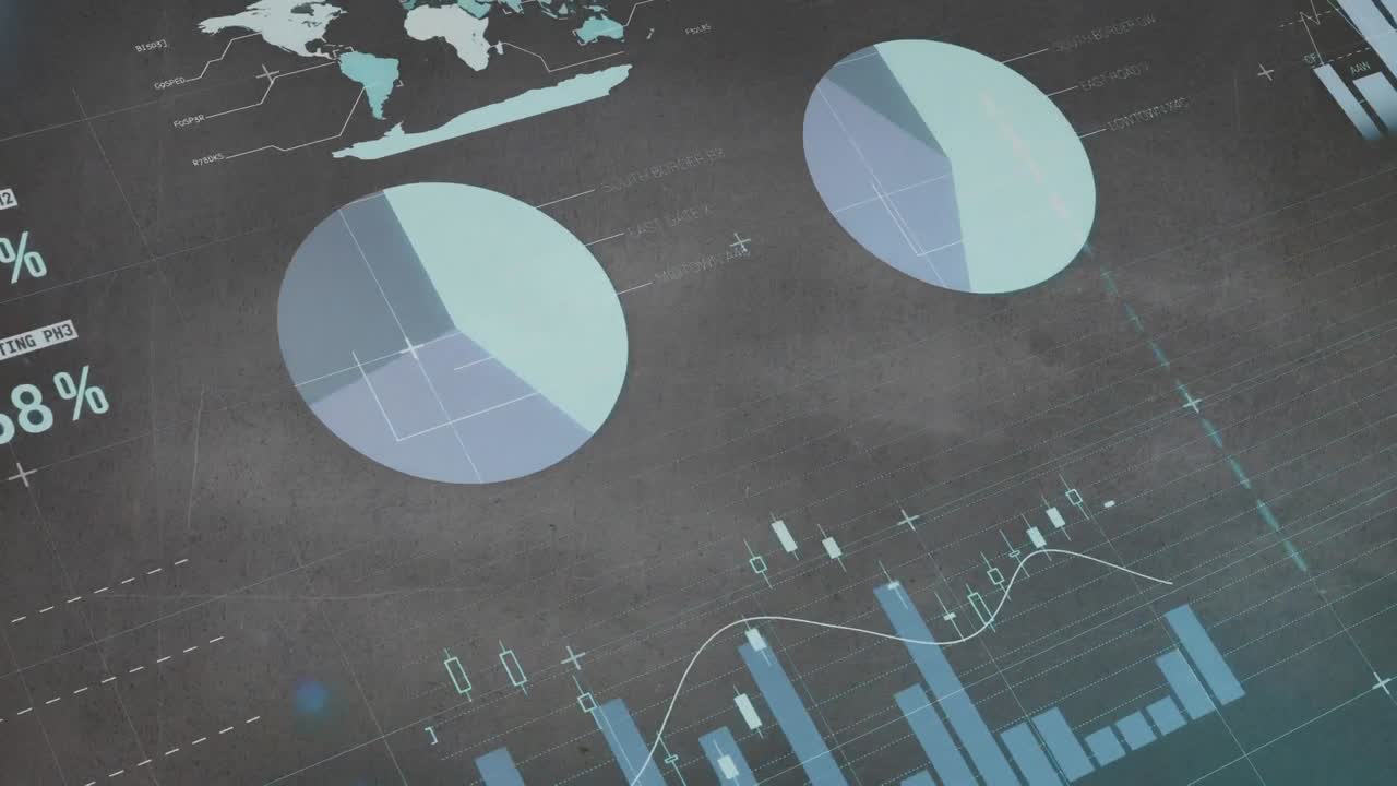 Animation of financial data processing on black background