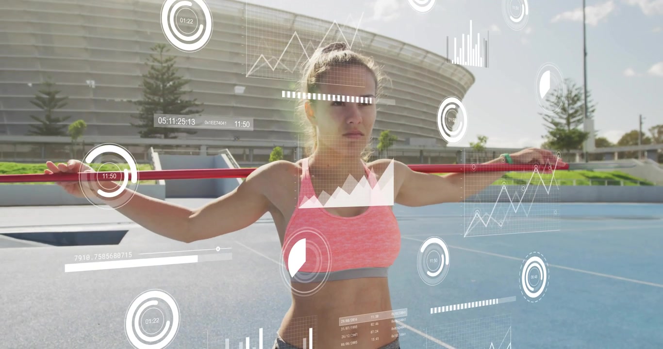 Female Athlete Training with Resistance Band at Stadium