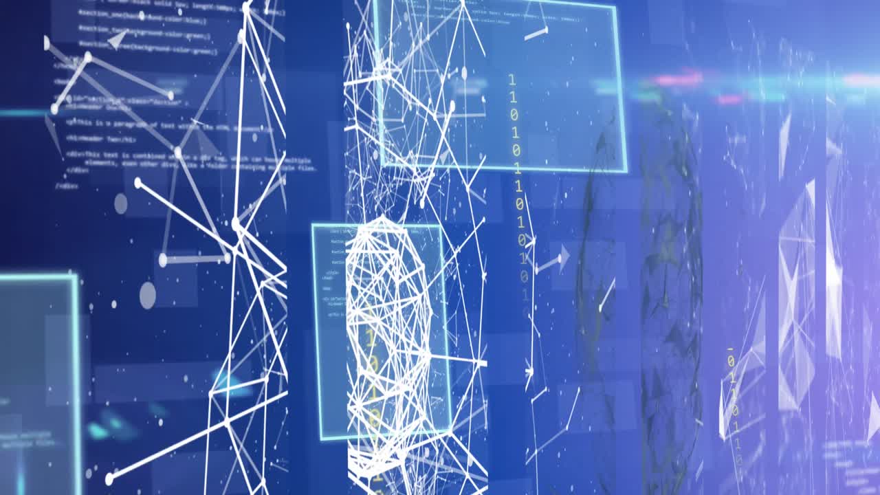 바이너리 코딩의 애니메이션과 연결 네트워크를 통한 데이터 처리