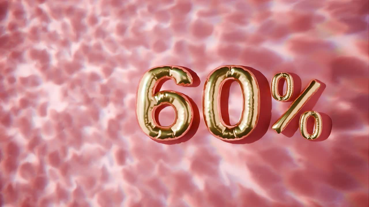 물 위에 떠다니는 황금색 60%, 빨간색 배경에 파동.