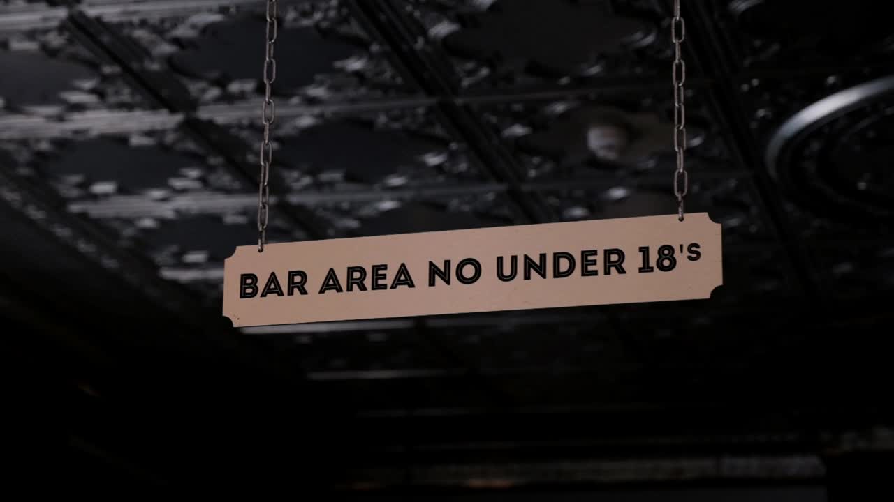 Bar area no under 18's sign