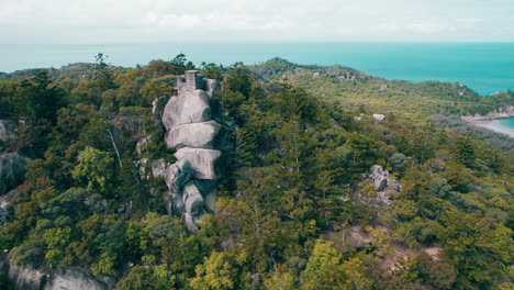 Aerial-cinematic-over-the-Forts-bunker-of-Magnetic-Island,-World-war