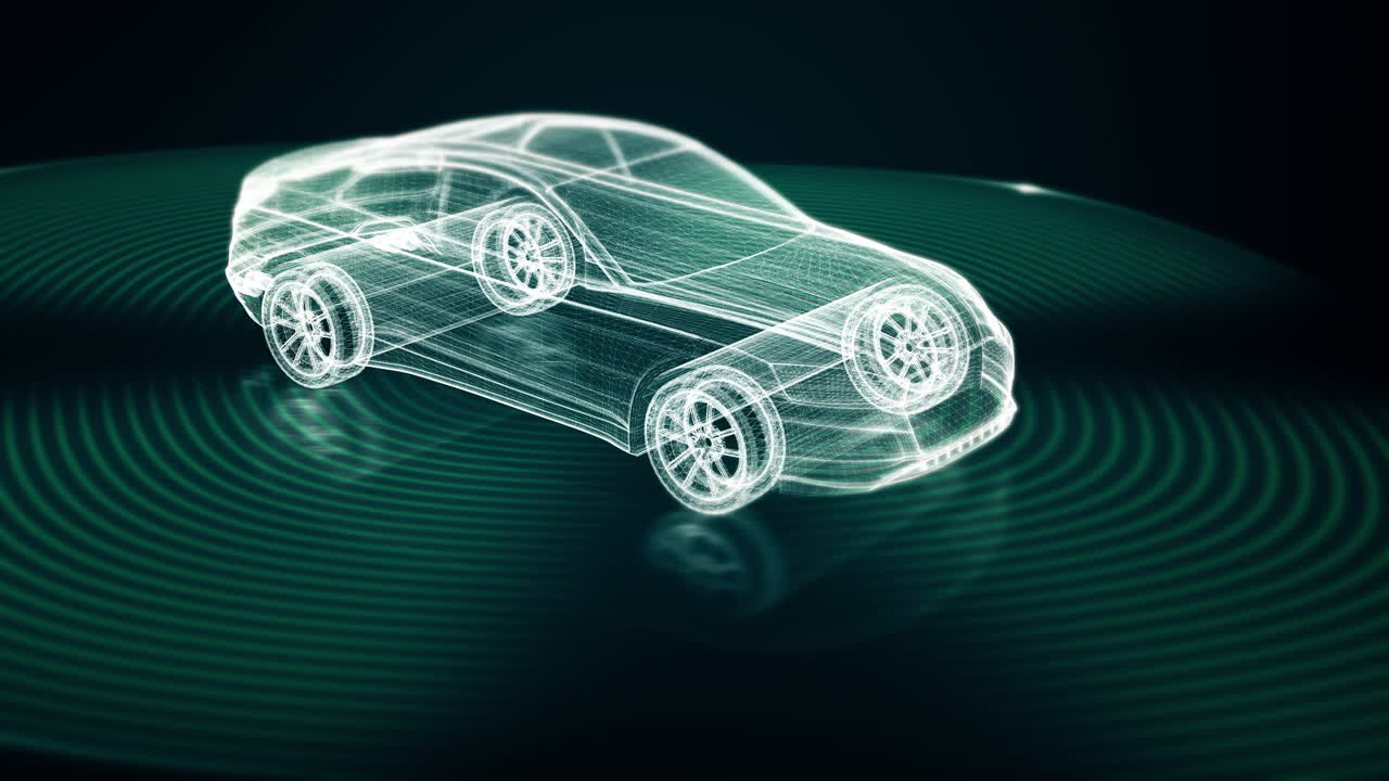 gráficos de movimiento avanzados ilustran un vehículo autónomo equipado con autoconciencia y detección ambiental integral, capaz de operar de forma independiente sin participación humana