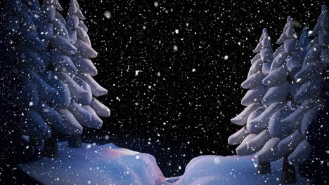 animación de nieve cayendo sobre los árboles sobre un fondo negro