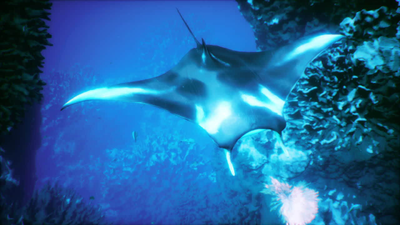 majestuosa manta ray nadando a través de un vibrante arrecife de coral