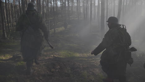 german soldiers in a foggy forest during world war ii
