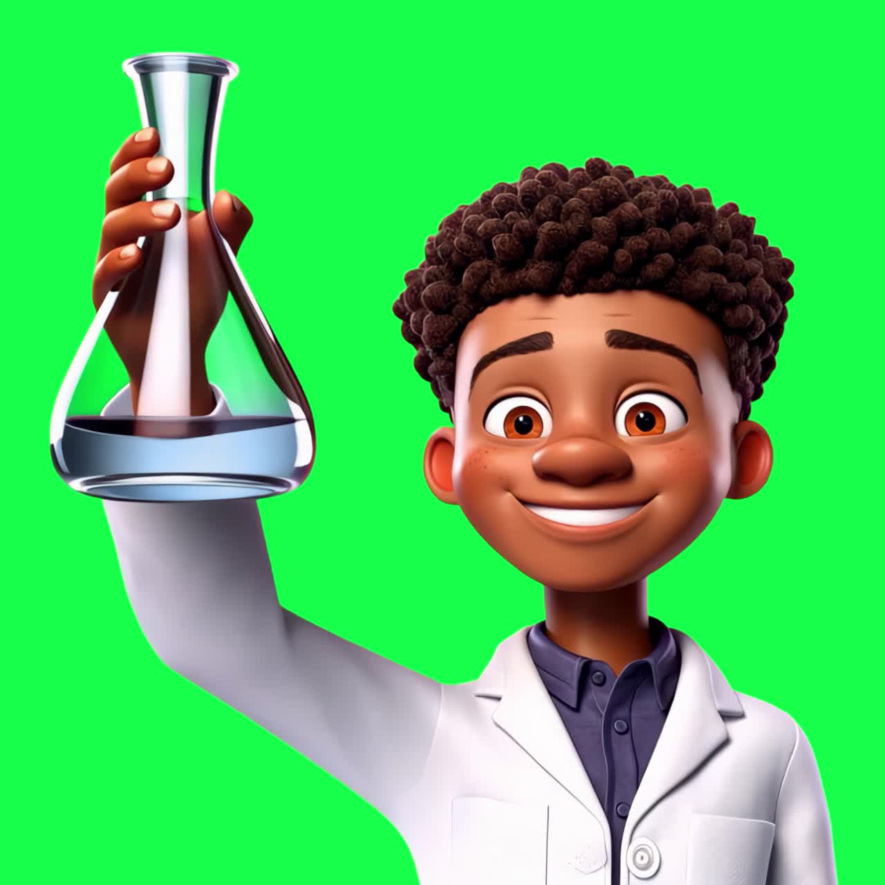 African American scientist animation, transparent 4K video, green screen