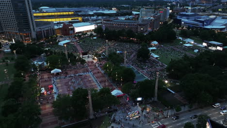 aerial view of people on evening event in olympic park