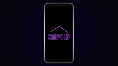 Animation-of-words-Swipe-Up-flickering-on-a-screen-of-a-smartphone-on-black-background