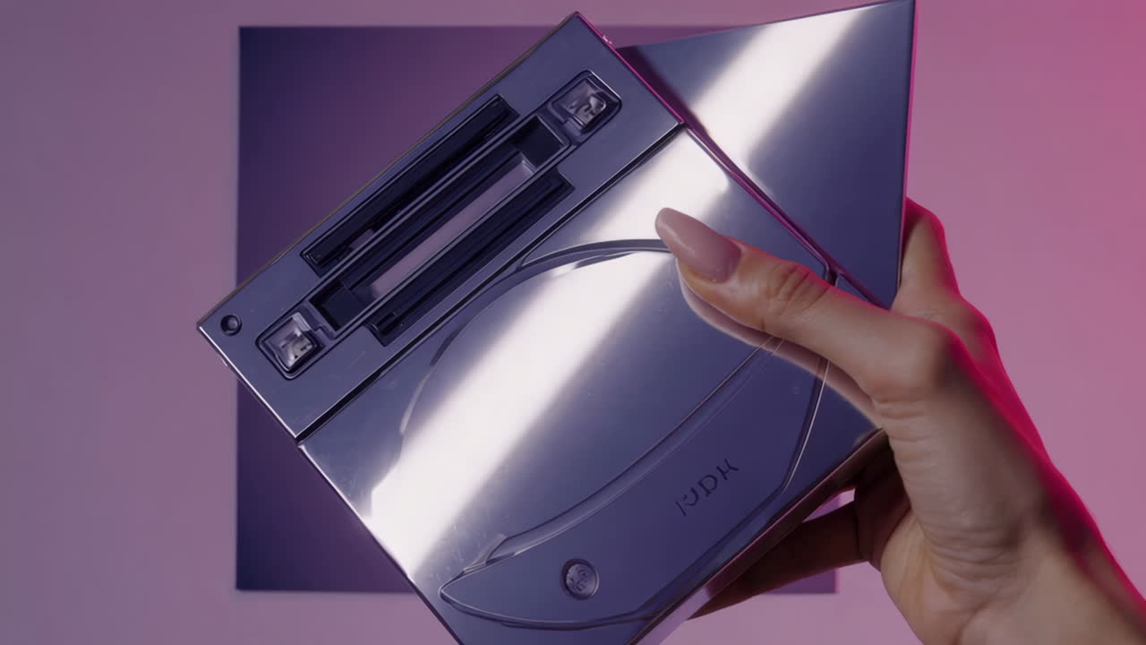 Hand Holding a Shiny Futuristic Game Console