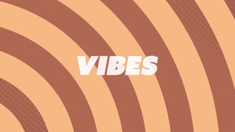 animation of vibes text banner against radial rays in seamless pattern on brown background