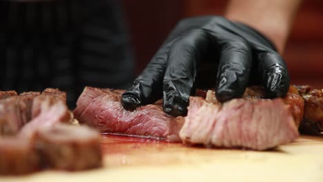 chef preparing sliced steak