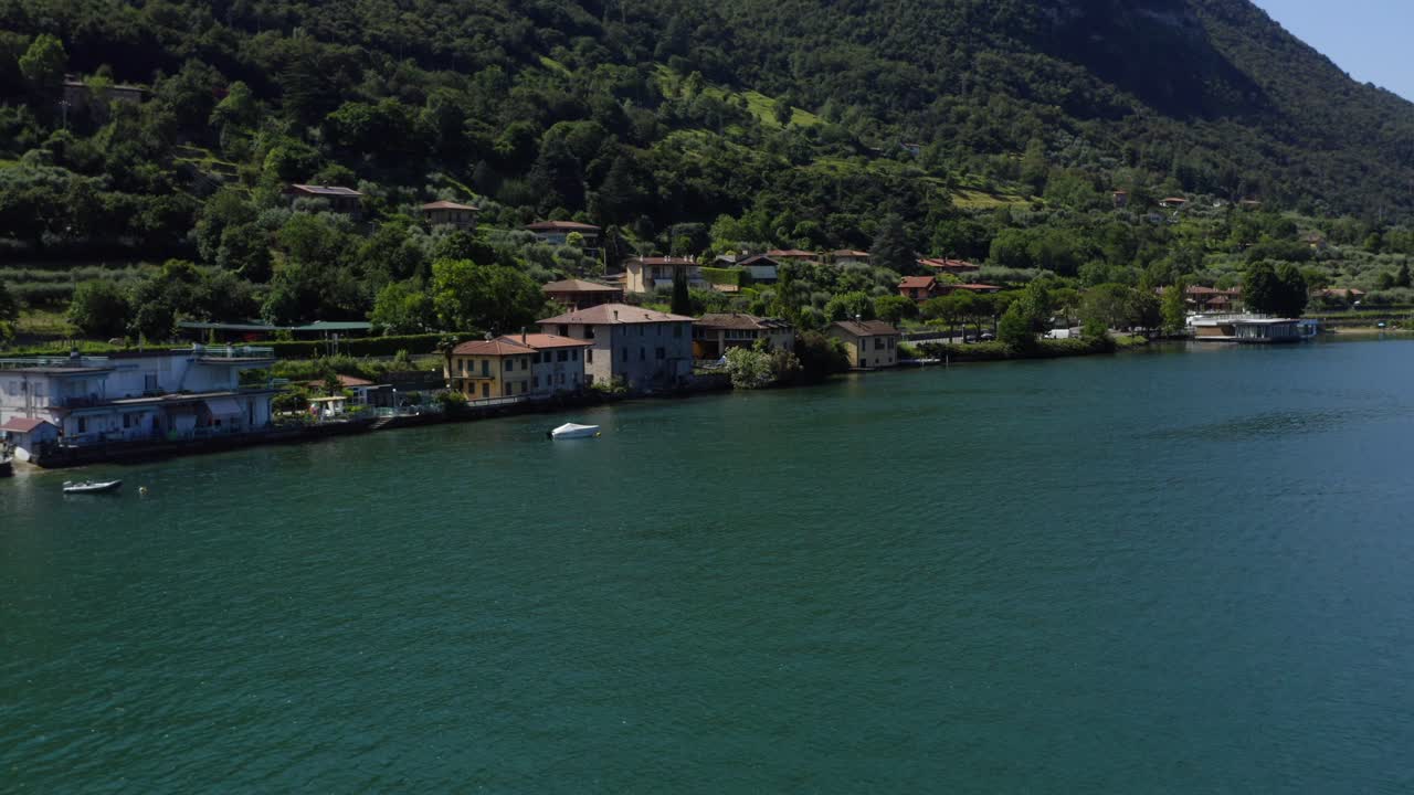 Tranquil Lake Iseo, Lago D'Iseo In Italy - aerial drone shot