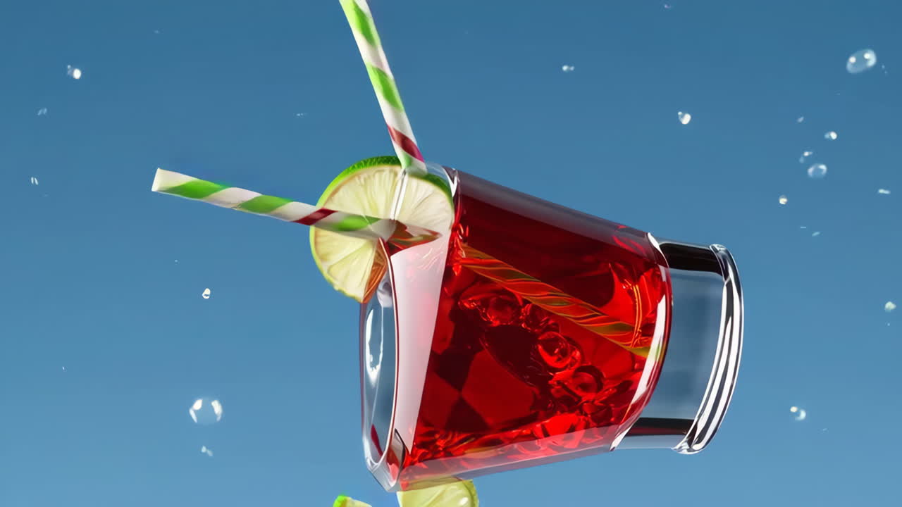 Red Cocktail with Lime and Straws