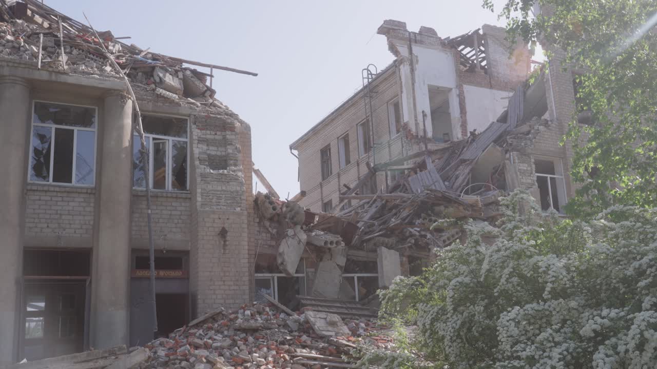 Destroyed School Building in Kostiantynivka Ukraine in Russian shelling