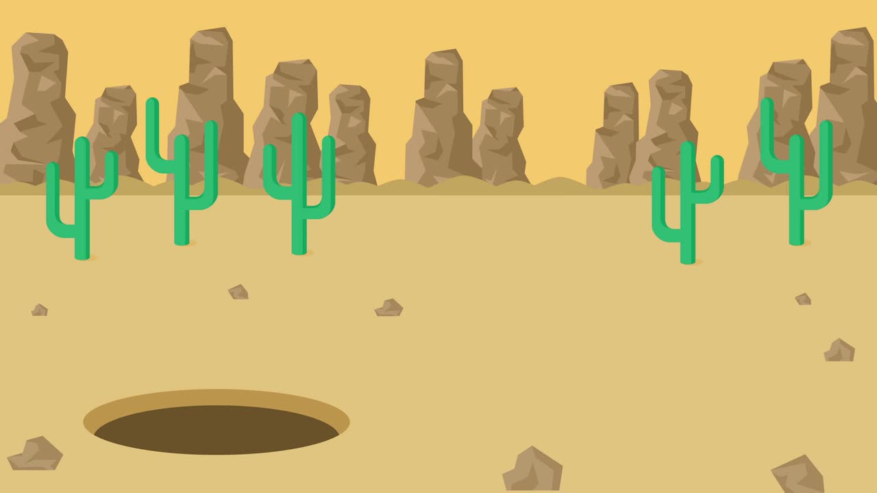 비즈니스 여성은 구에 떨어집니다. 사막의 배경. 위험 개념. 평평한 스타일의 루프 일러스트레이션.