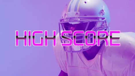 Animation-of-high-score-text-over-basketball-player-on-neon-background