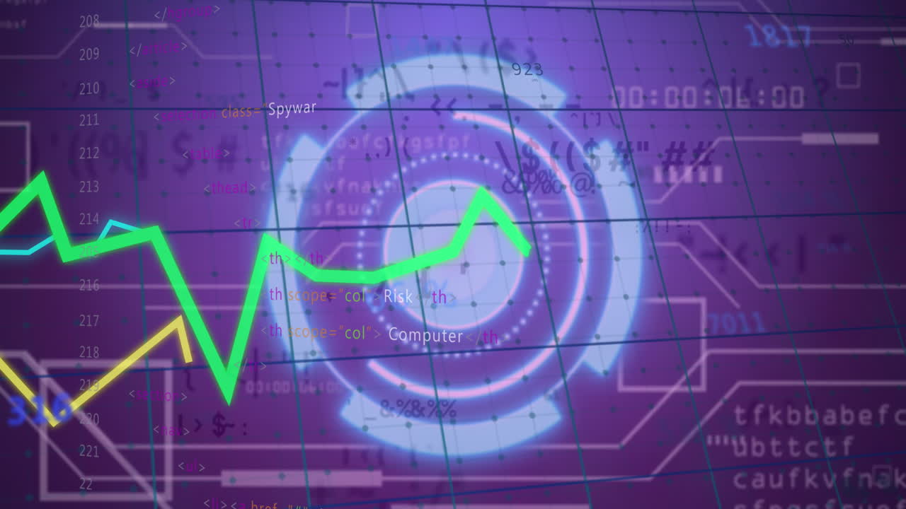 animación del procesamiento de datos sobre un fondo azul