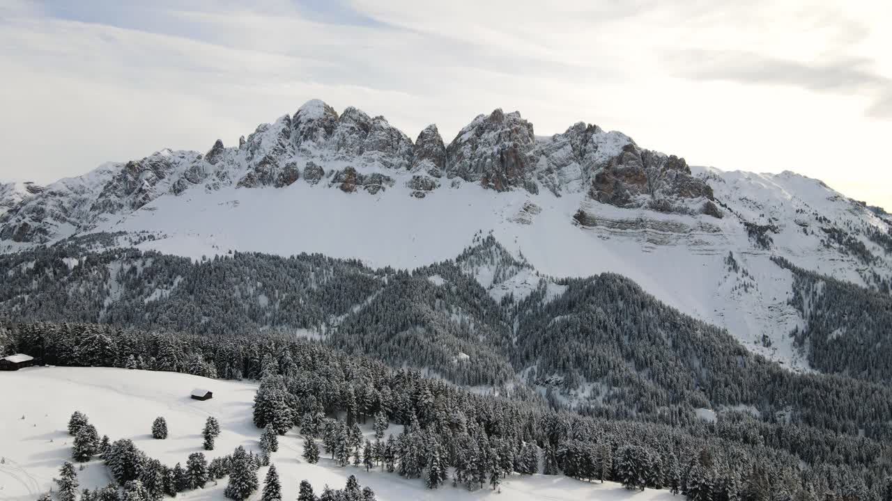 Beautiful Snowy Dolomite Mountains in the middle of the Italian Alps in Winter