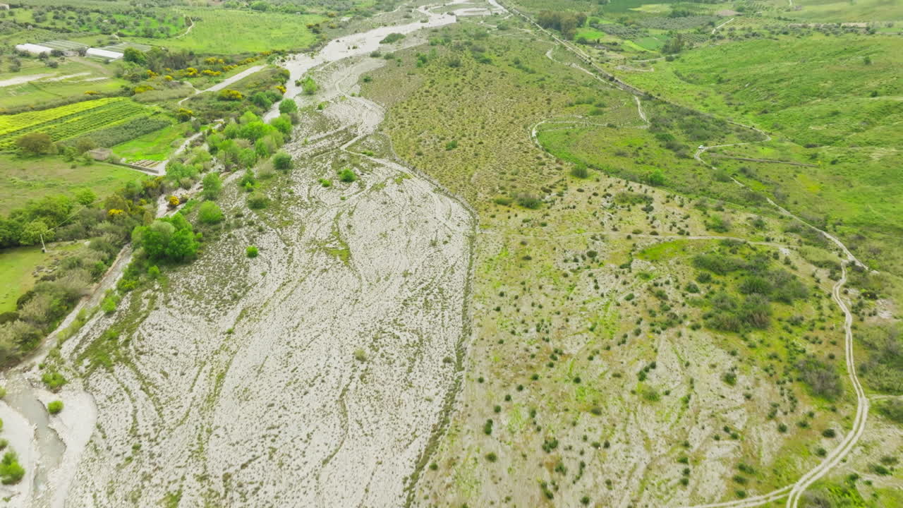 Dry River Stretching Towards The Sea Aerial View In Calabria Italy