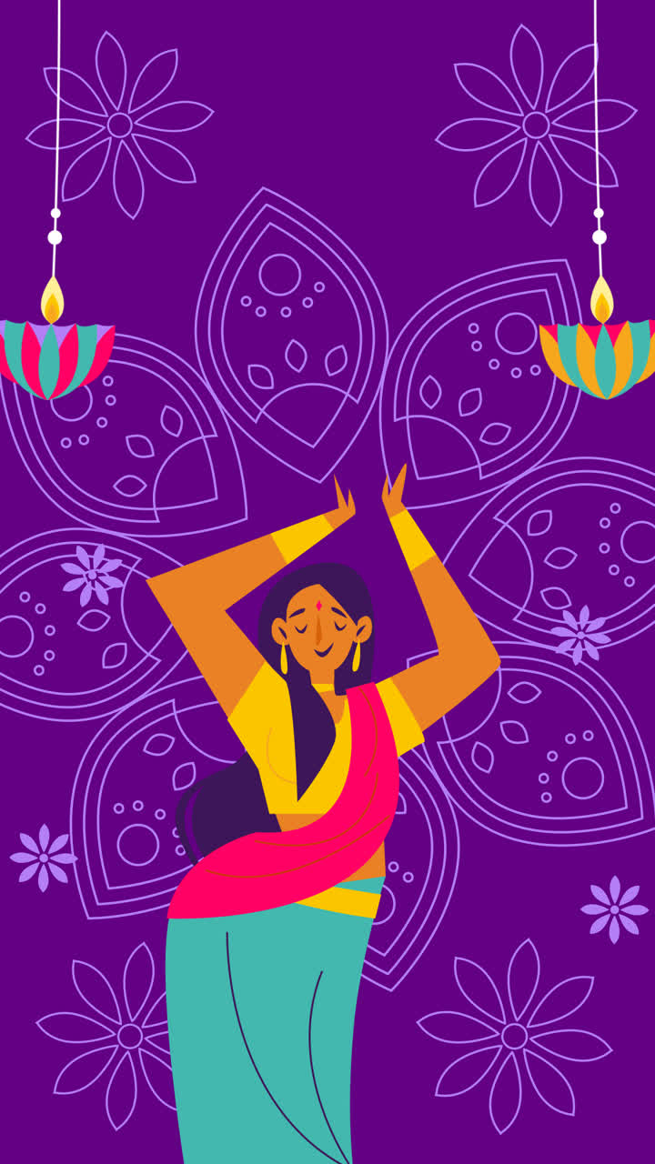An animation of a Diwali festival celebration illustration