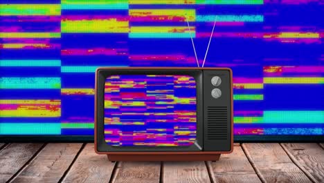 빈티지 텔레비전 세트의 화면의 애니메이션은 끊임없는 루프에서 최면 움직임의 줄무 ⁇ 로