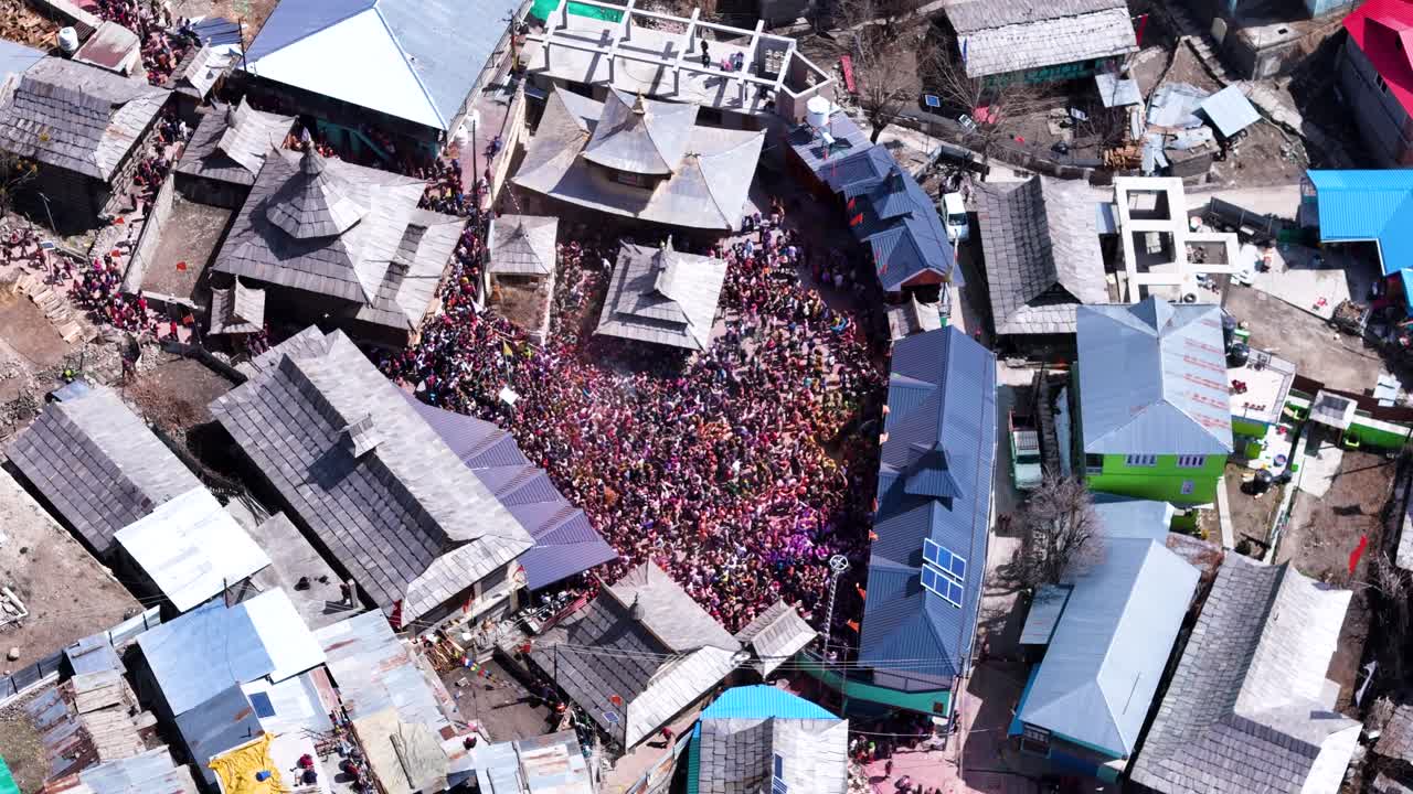 Aerial View of Holi Celebration in a Village